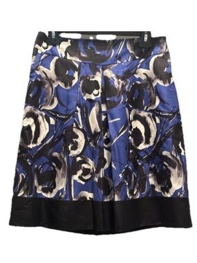 Wool Silk Blend Ann Taylor Cobalt Black Abstract Floral Skirt 6P